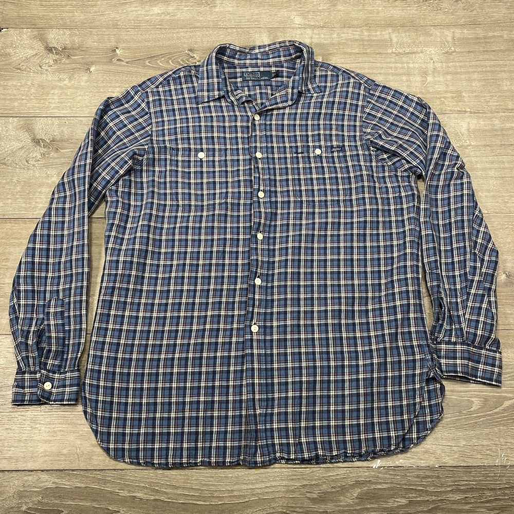 Polo Ralph Lauren Shirt Mens Large Blue Plaid‎ Button Down Long Sleeve Casual